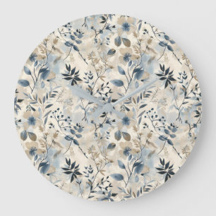 Horloge murale florale bleu vintage neutre
