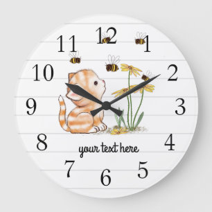 Horloge murale florale d'abeilles de chaton