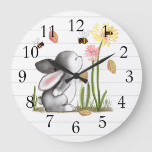 Horloge murale florale d'abeilles de lapin