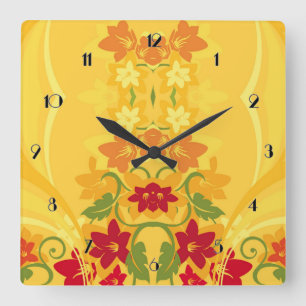 Horloge murale florale de jaune ensoleillé d'été