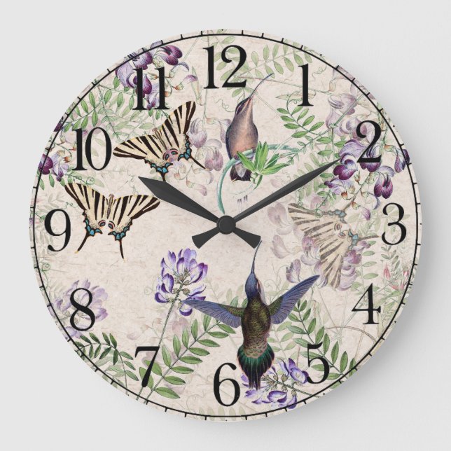 Horloge murale florale de papillon d'oiseaux de (Recto)