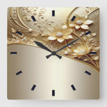 Horloge murale florale dorée ornée moderne