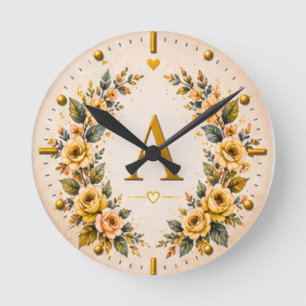 Horloge murale florale Lettre personnalisée A
