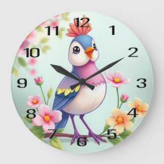 Horloge murale florale oiseau bleu rose mignon