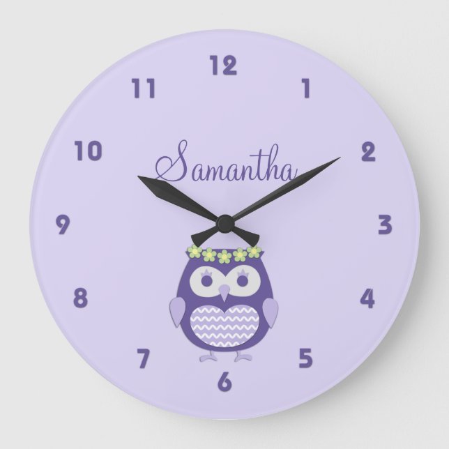 Horloge murale Girly mignonne de hibou de pourpre (Recto)
