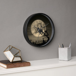 Horloge murale gothique corbeau Halloween sombre