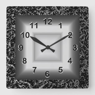 Horloge murale gris aspect métal noir argent