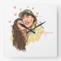 Horloge murale illustration couple romantique