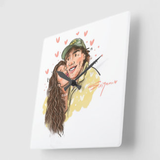 Horloge murale illustration couple romantique