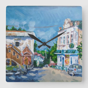 Horloge murale impressionniste Rue de ville ensole