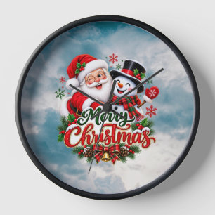 Horloge murale Joyeux Noël avec Père Noël et bonho