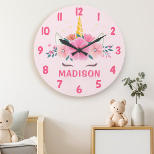 Horloge murale licorne mignonne pour chambre de fi
