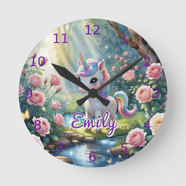 Horloge murale licorne personnalisée – Forêt de ro (Recto)