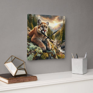 Horloge murale Lion de montagne Nature et Gros Cha