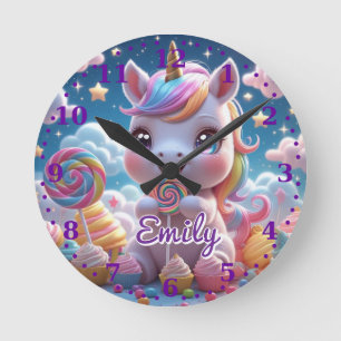 Horloge murale Lollipop Unicorn - Nom modifiable