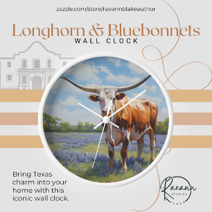 Horloge murale Longhorn et Bluebonnets