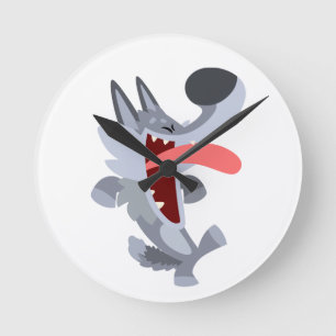 Horloge murale loup dessin animé dansant mignon