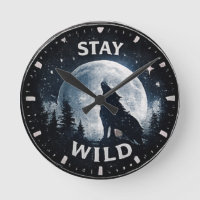 Horloge murale Loup Lune Sauvage