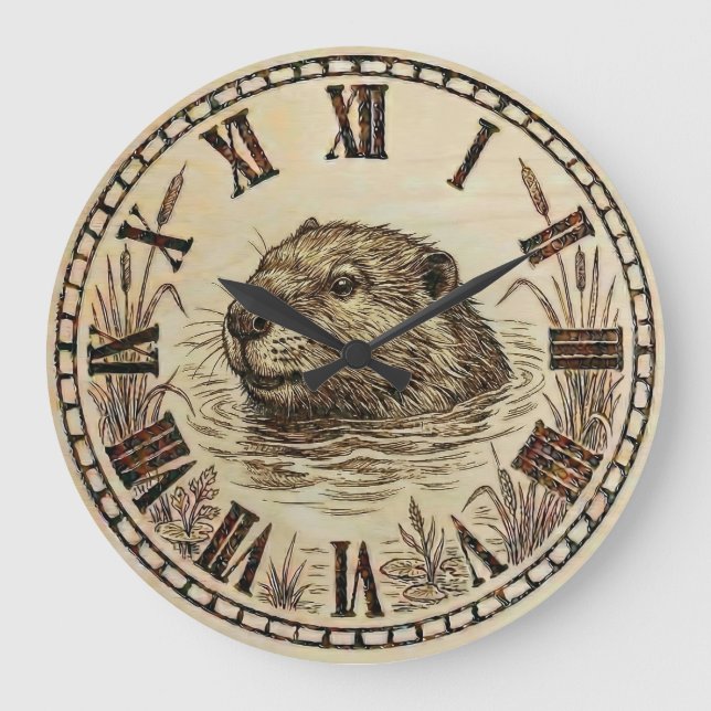 Horloge murale Loutre - Décoration de lac serein (Recto)