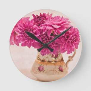 Horloge murale Magenta Dahlias