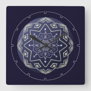 Horloge murale Mandala de la sphère bleue et blanc
