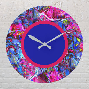 Horloge murale moderne Magenta et Blue Swirl