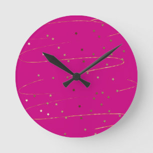 Horloge murale moderne rose et paillettes dorées