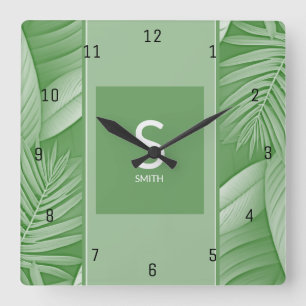 Horloge murale monogramme vert tropical