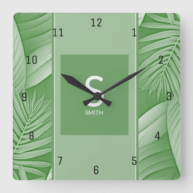 Horloge murale monogramme vert tropical (Recto)