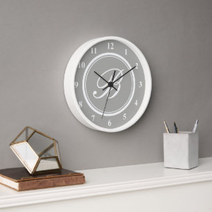 Horloge murale monographique personnalisée gris et