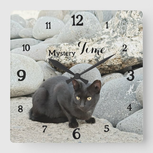 Horloge murale Mystery Time – Chat noir (Recto)