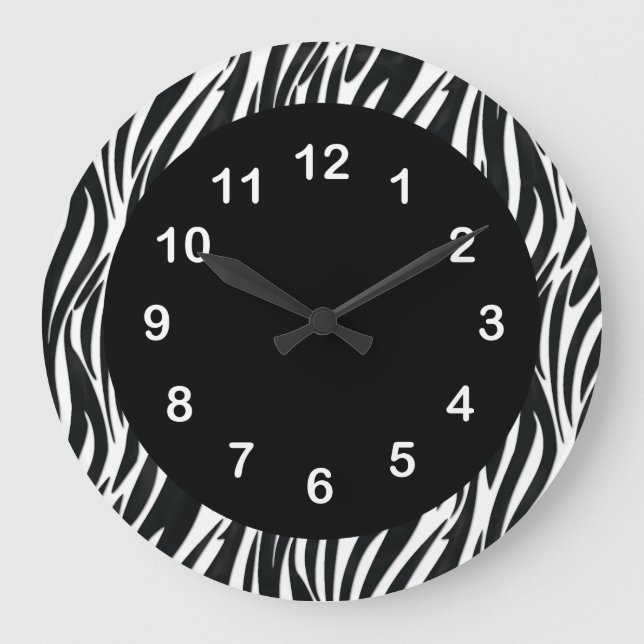 Horloge murale Noir Blanc Zèbre Bande 2 ronde (Recto)
