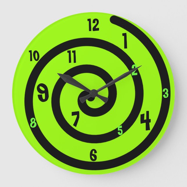 Horloge murale noire et néon verte en spirale (Recto)