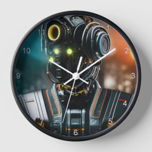 Horloge murale noire Robot 3 avec chiffres