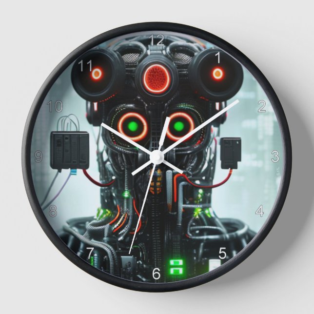 Horloge murale noire Robot 5 avec chiffres (Recto)