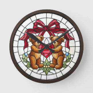 Horloge murale ours en faux vitrail
