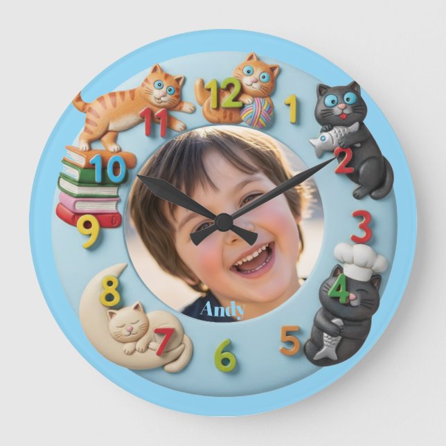 Horloge murale personnalisable pour enfants avec d (Recto)