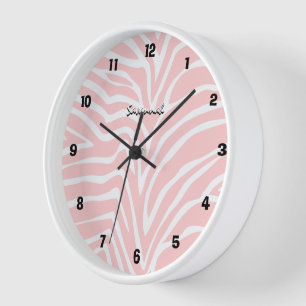 Horloge murale personnalisée noir rose zèbre de n'