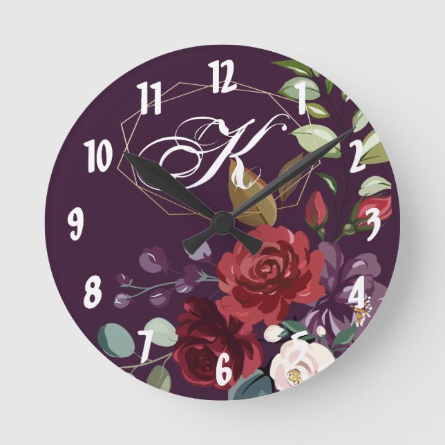 Horloge murale personnalisée Plum violet Rose Gold (Recto)