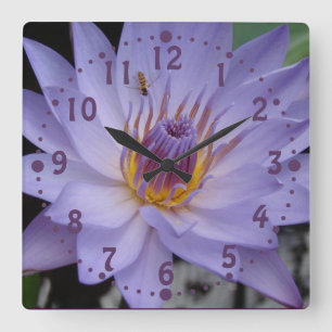 Horloge murale pourpre de nénuphar avec l'abeille