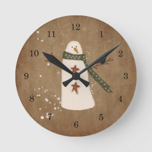 Horloge murale primitive de bonhomme de neige