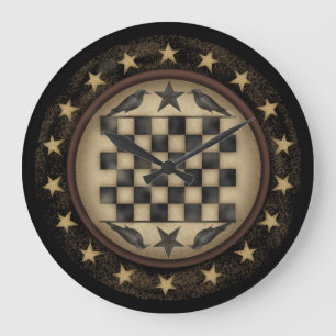 Horloge murale primitive de damier de corneille