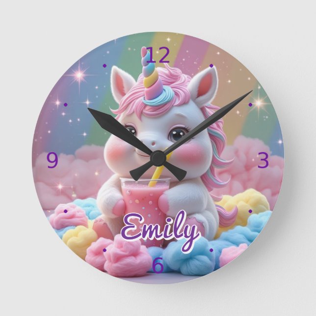 horloge murale Rainbow Unicorn - Nom modifiable (Recto)