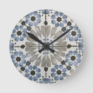 Horloge murale - Replica bleu gris floral Designer
