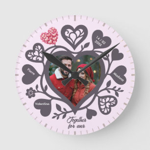 Horloge murale romantique avec photo de coeur pers