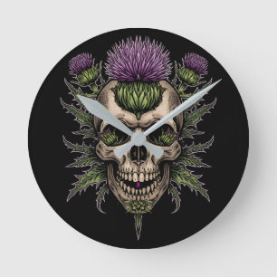Horloge murale ronde à crâne écossais   Bol foncé
