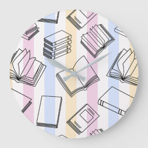 Horloge murale ronde à motif de livre pastel