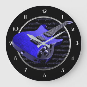 Horloge murale ronde bleue de guitare électrique