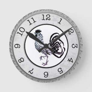 Horloge murale ronde Coq noir de style campagnard