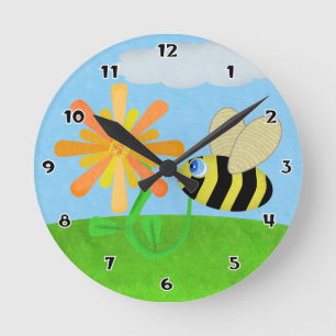 Horloge murale ronde d'abeille heureuse